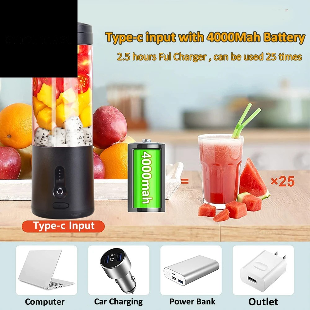 Portable Blender Mini Electric Fruit Juicer Mixer USB Rechargeable Smoothie Orange Fresh Juice Blender Portable Blender